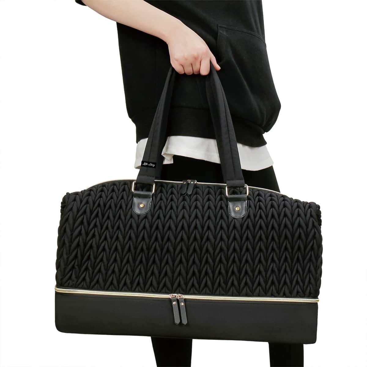 Little Story Black Luxe Knit Diaper Bag with Clutch