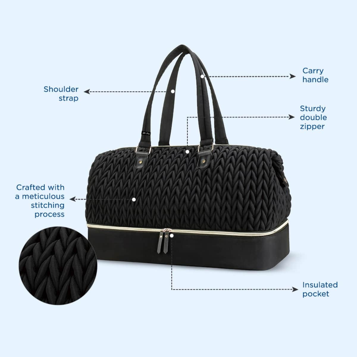 Little Story Black Luxe Knit Diaper Bag with Clutch