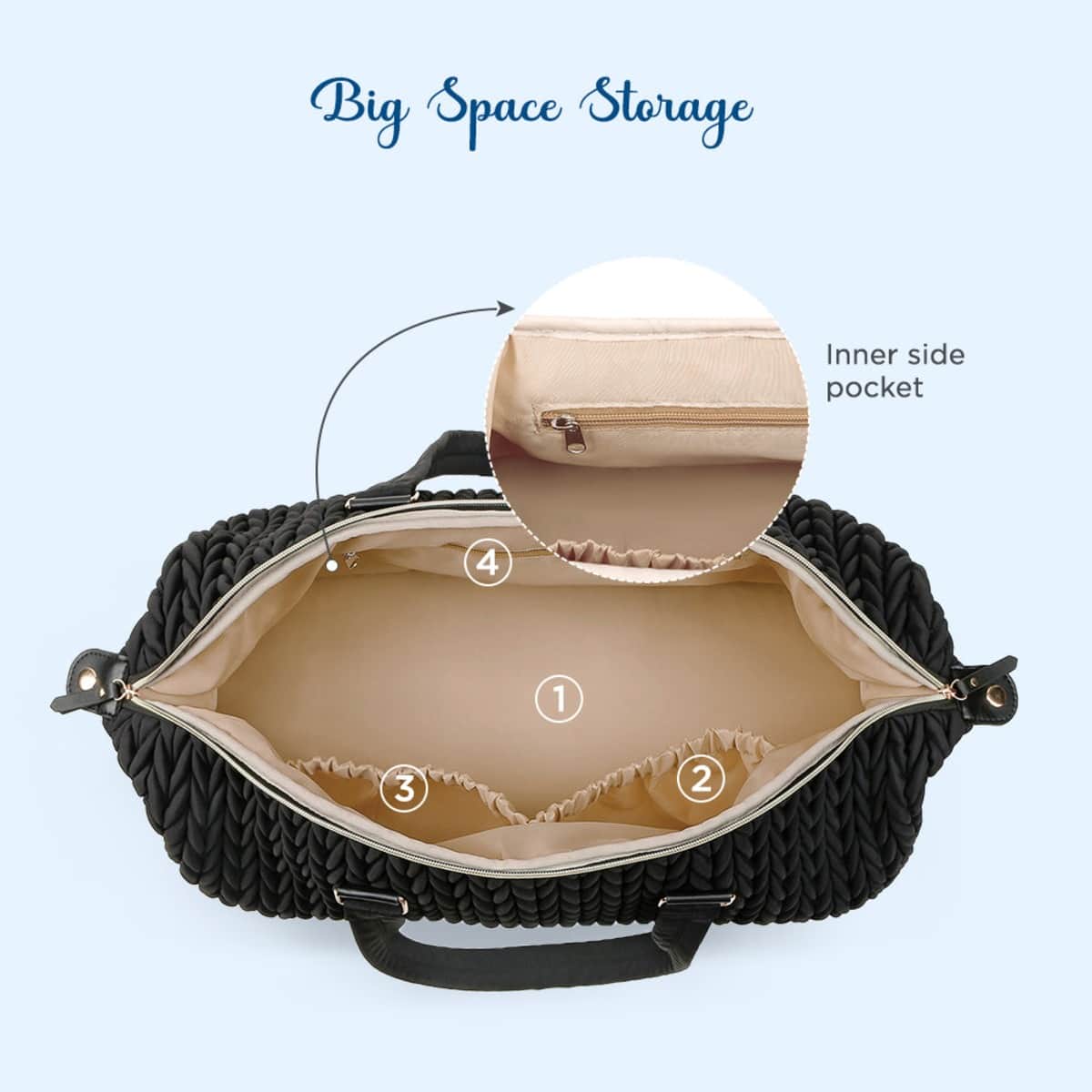 Little Story Black Luxe Knit Diaper Bag with Clutch
