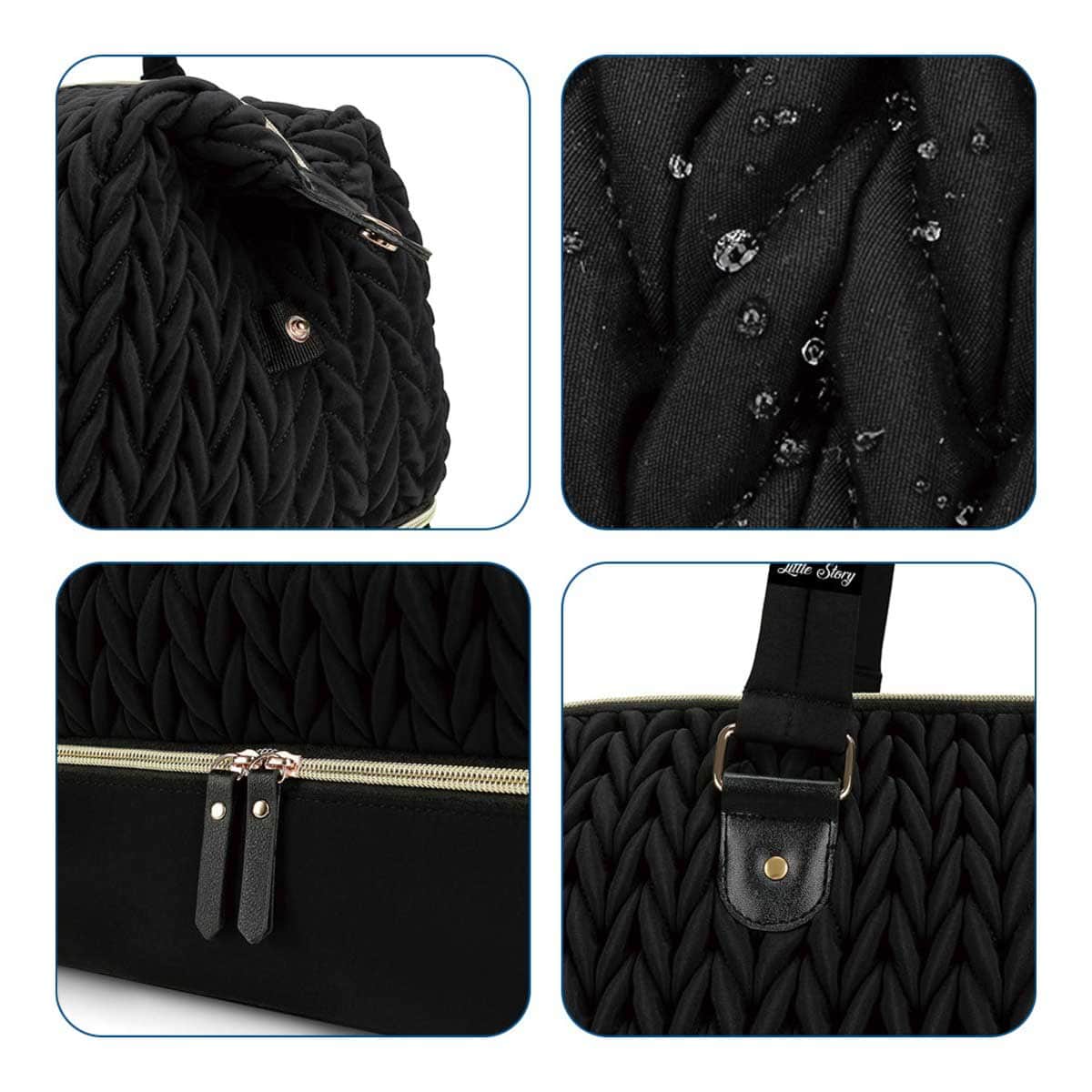 Little Story Black Luxe Knit Diaper Bag with Clutch