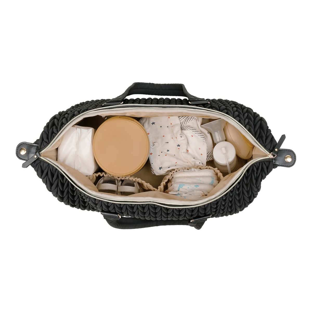 Little Story Black Luxe Knit Diaper Bag with Clutch