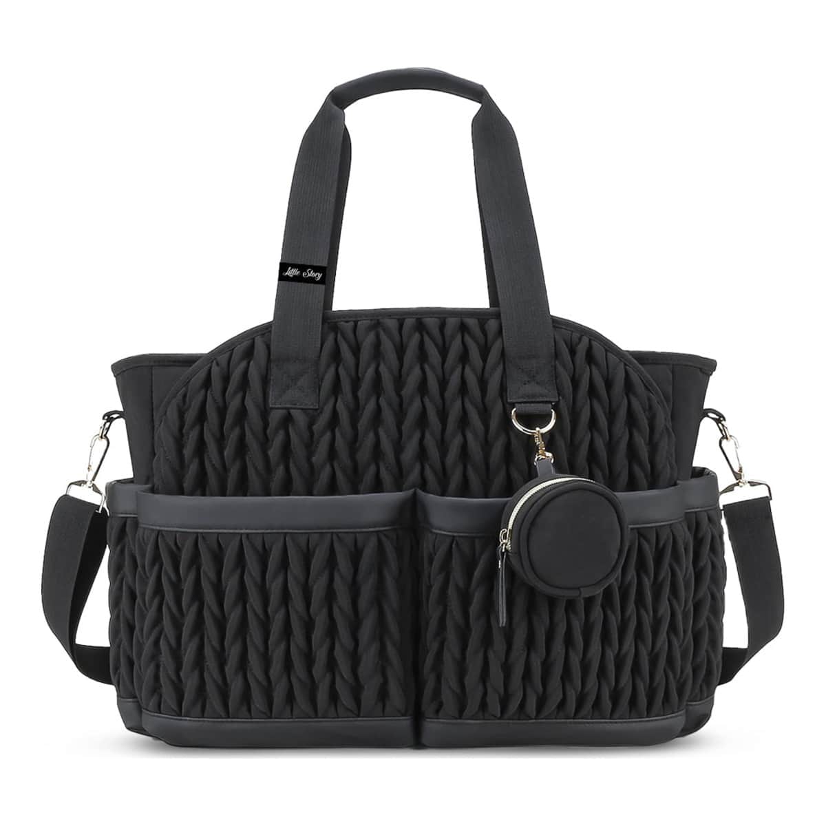 Little Story Black Nova Tote Bag with Pacifier Pod