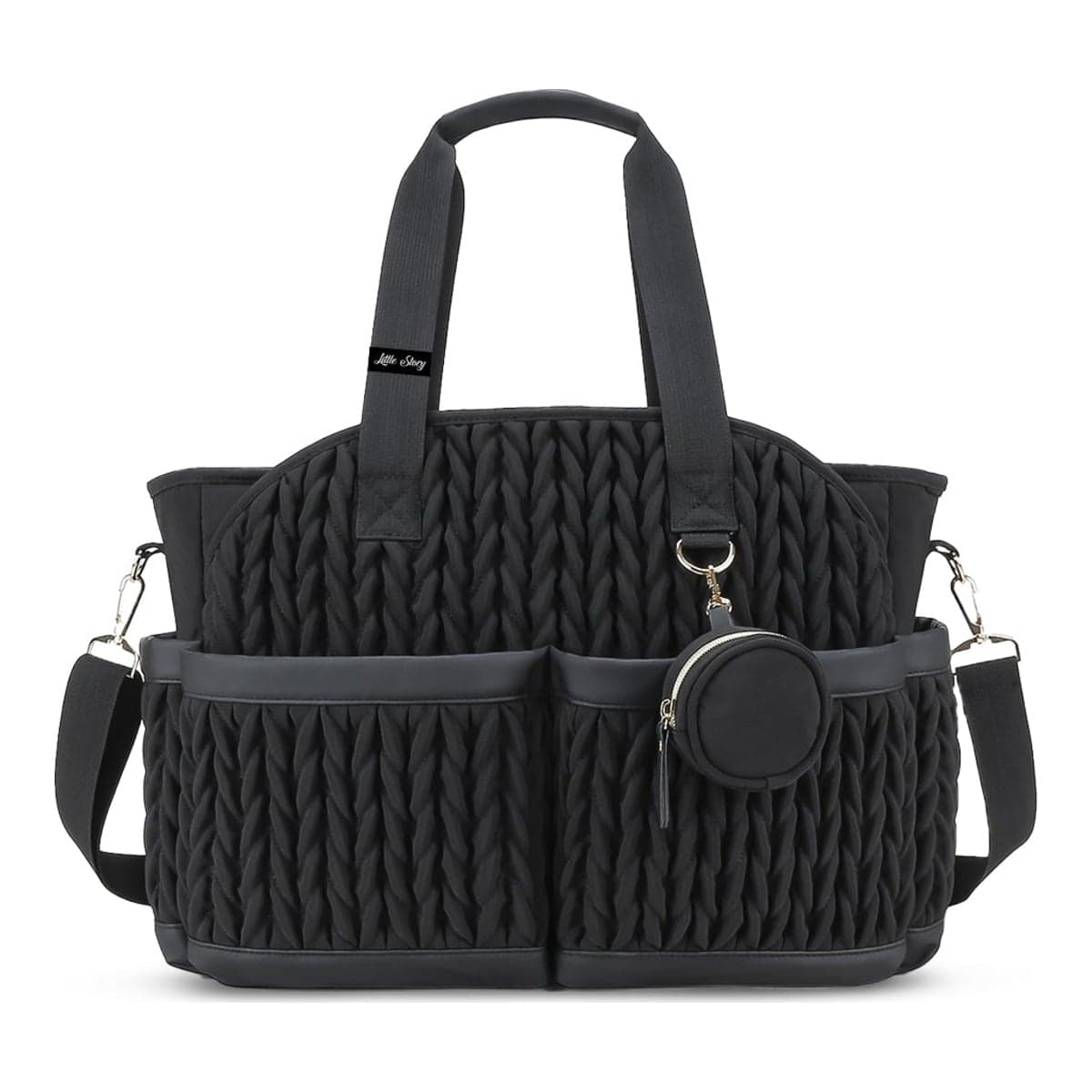 Little Story Black Nova Tote Bag with Pacifier Pod