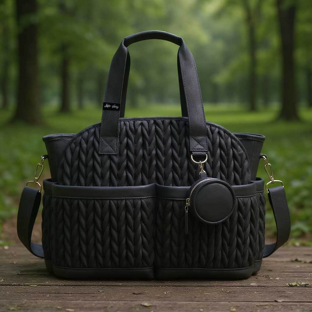 Little Story Black Nova Tote Bag with Pacifier Pod