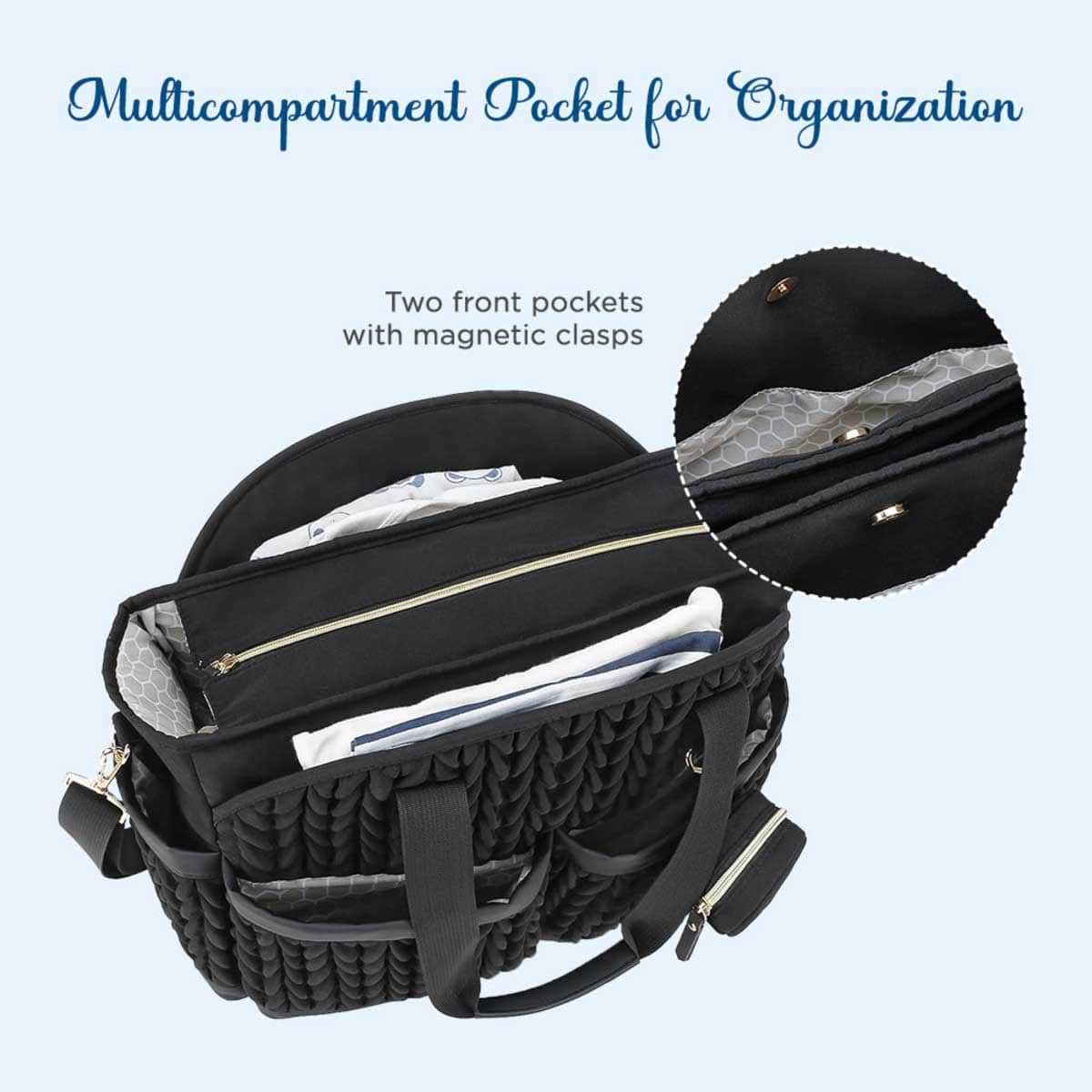Little Story Black Nova Tote Bag with Pacifier Pod