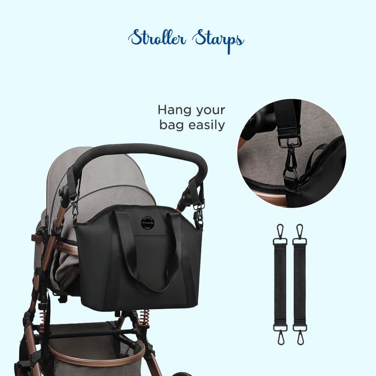 Little Story Black Onyx Diaper Bag with Stroller Straps