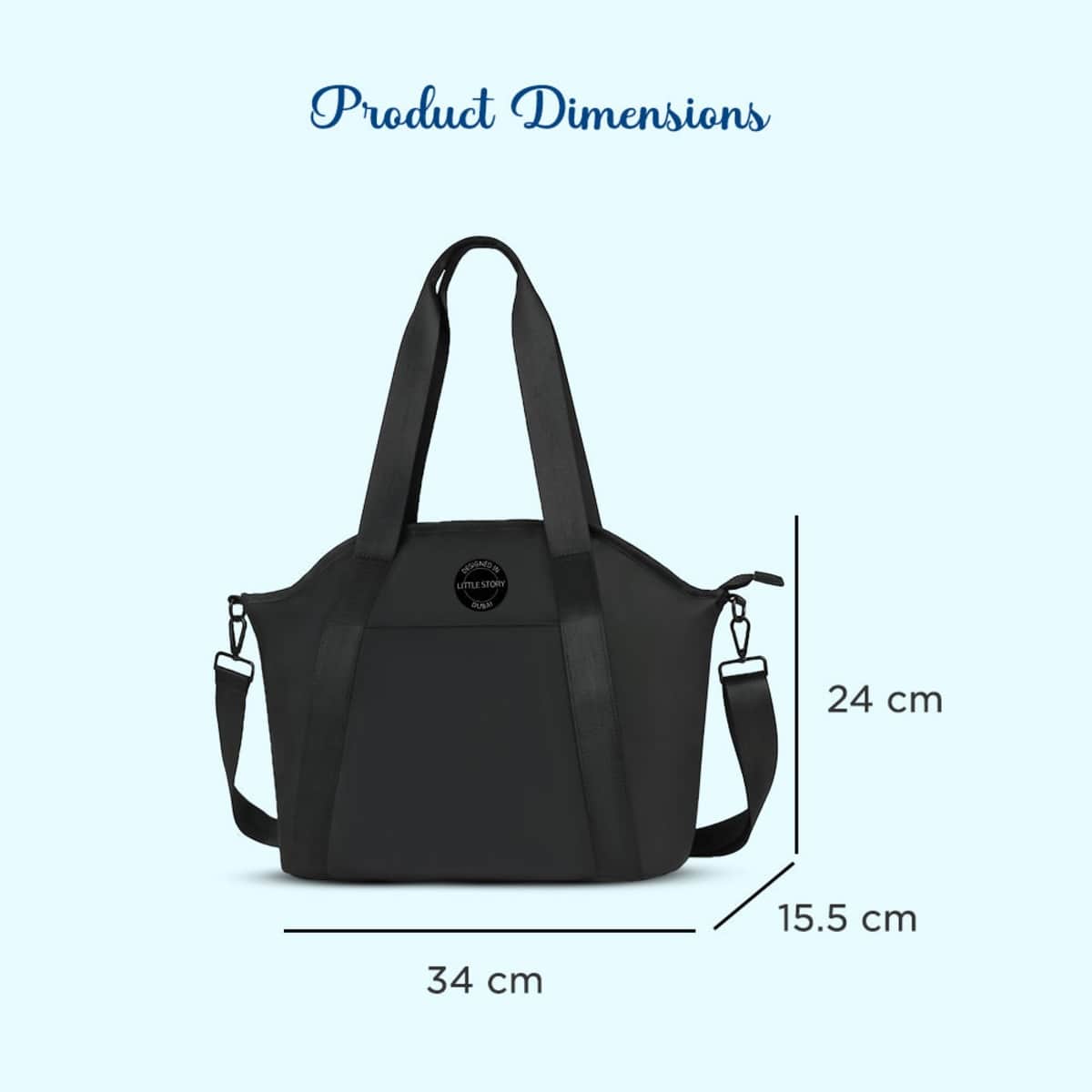 Little Story Black Onyx Diaper Bag with Stroller Straps