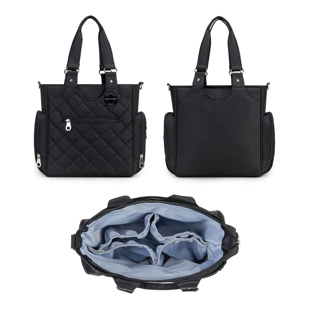 Little Story Black Quilted Diaper Bags with Stroller Straps & Changing Mat