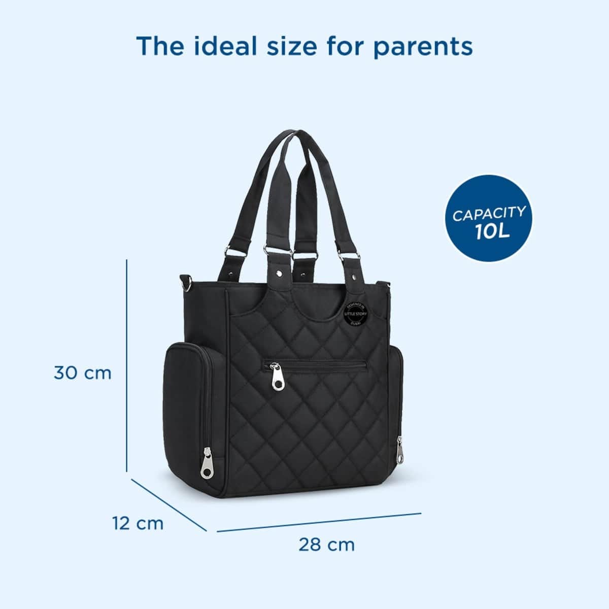 Little Story Black Quilted Diaper Bags with Stroller Straps & Changing Mat