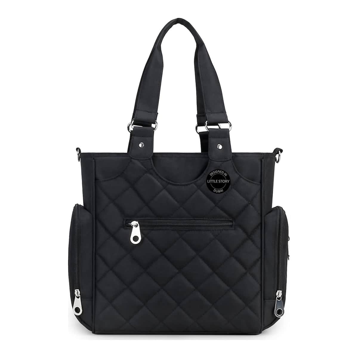 Little Story Black Quilted Diaper Bags with Stroller Straps & Changing Mat