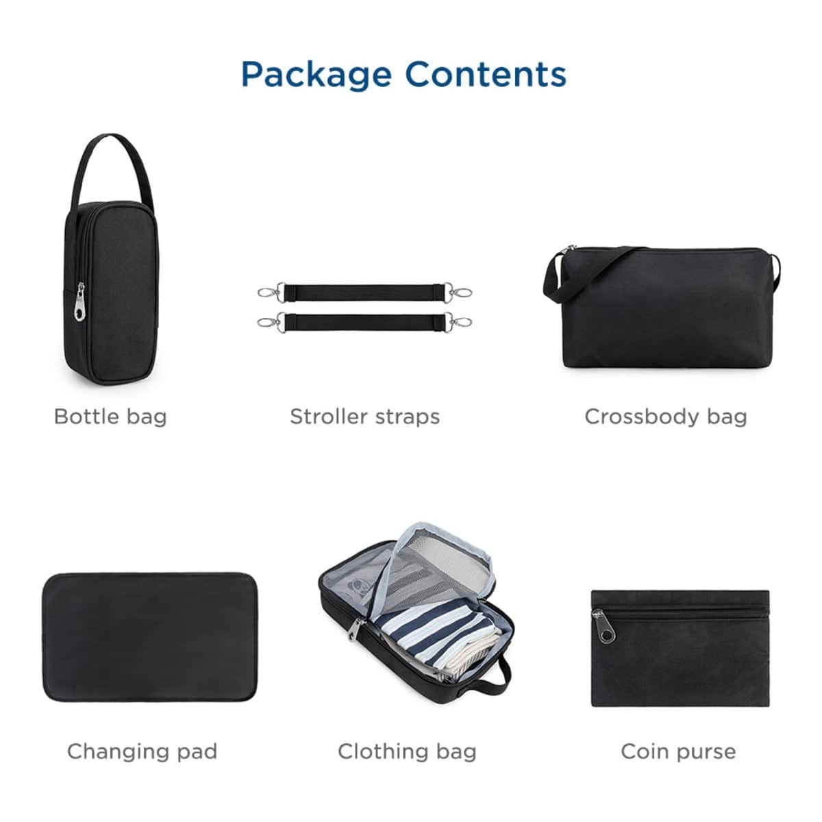 Little Story Black Quilted Diaper Bags with Stroller Straps & Changing Mat