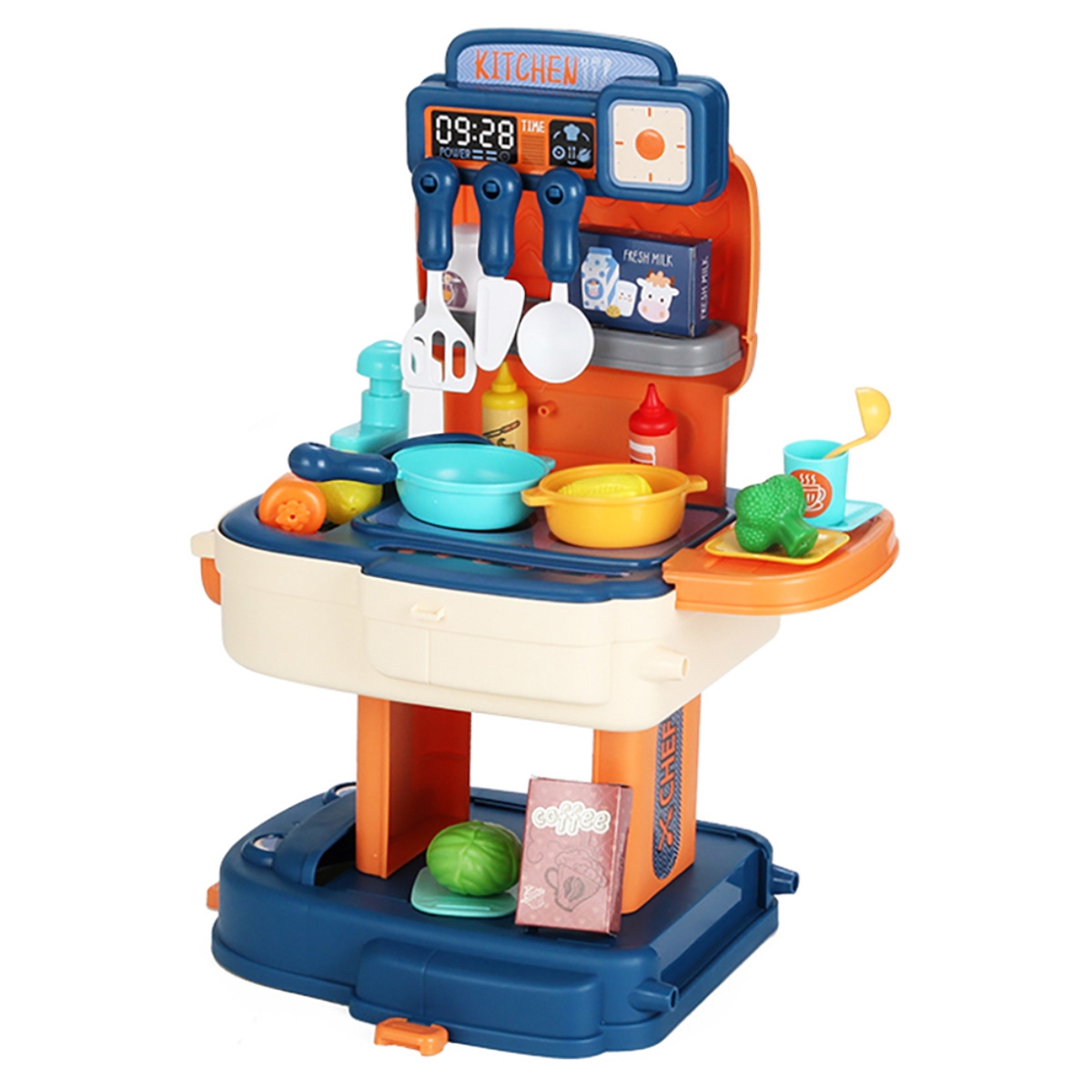 Little Story Blue 2-In-1 Mode Chef/Kitchen/Restaurant Role Play Toy Set School Bag Unisex, 3-4 Years