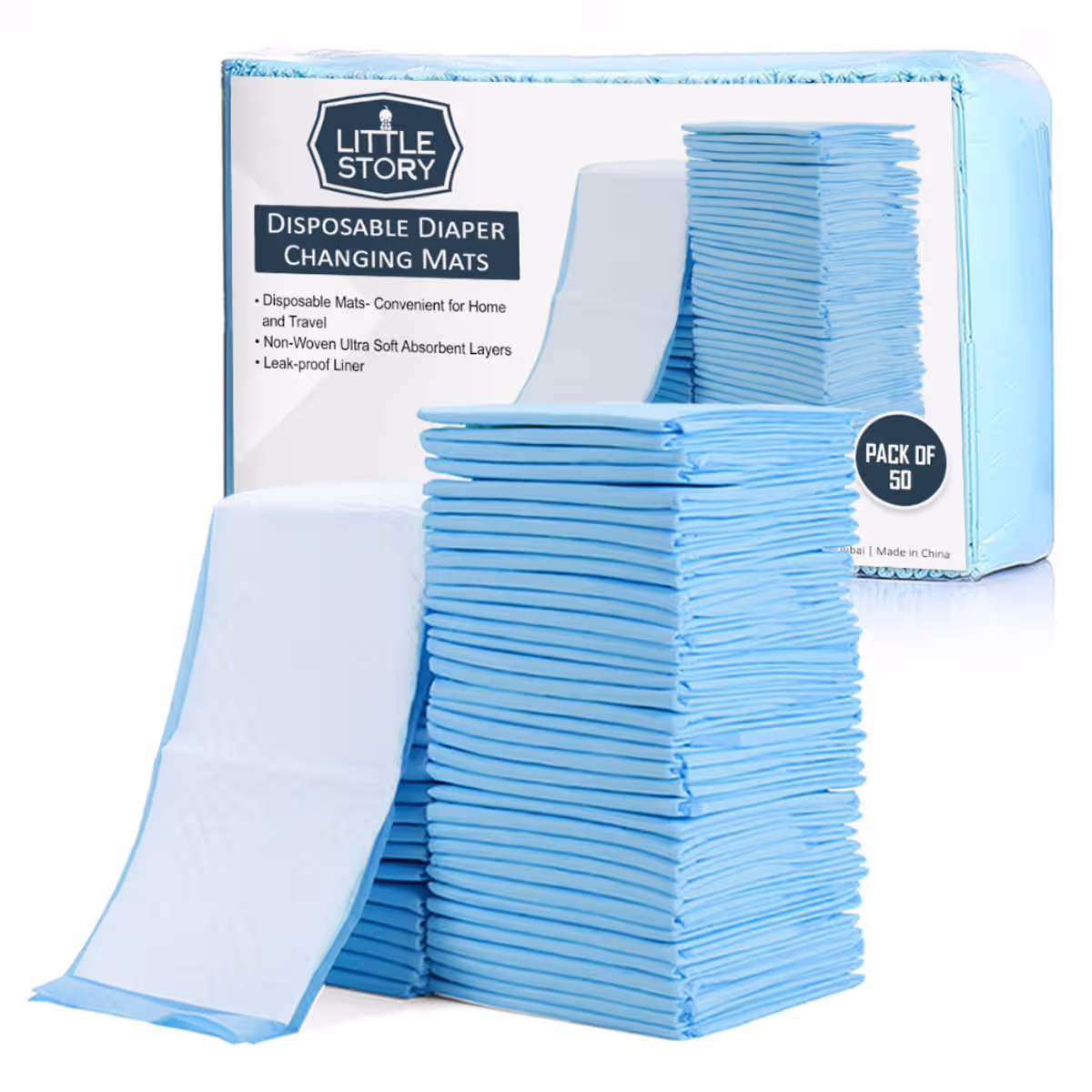Little Story Blue Disposable Changing Mats Toddler, 0-2 Years, Pack of 50
