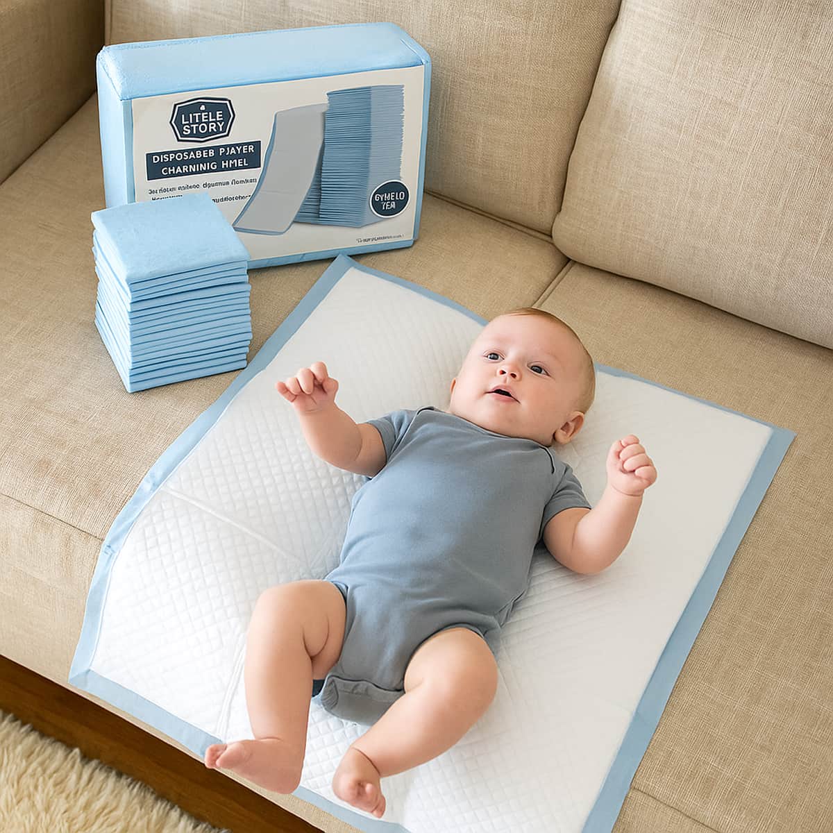 Little Story Blue Disposable Changing Mats Toddler, 0-2 Years, Pack of 50