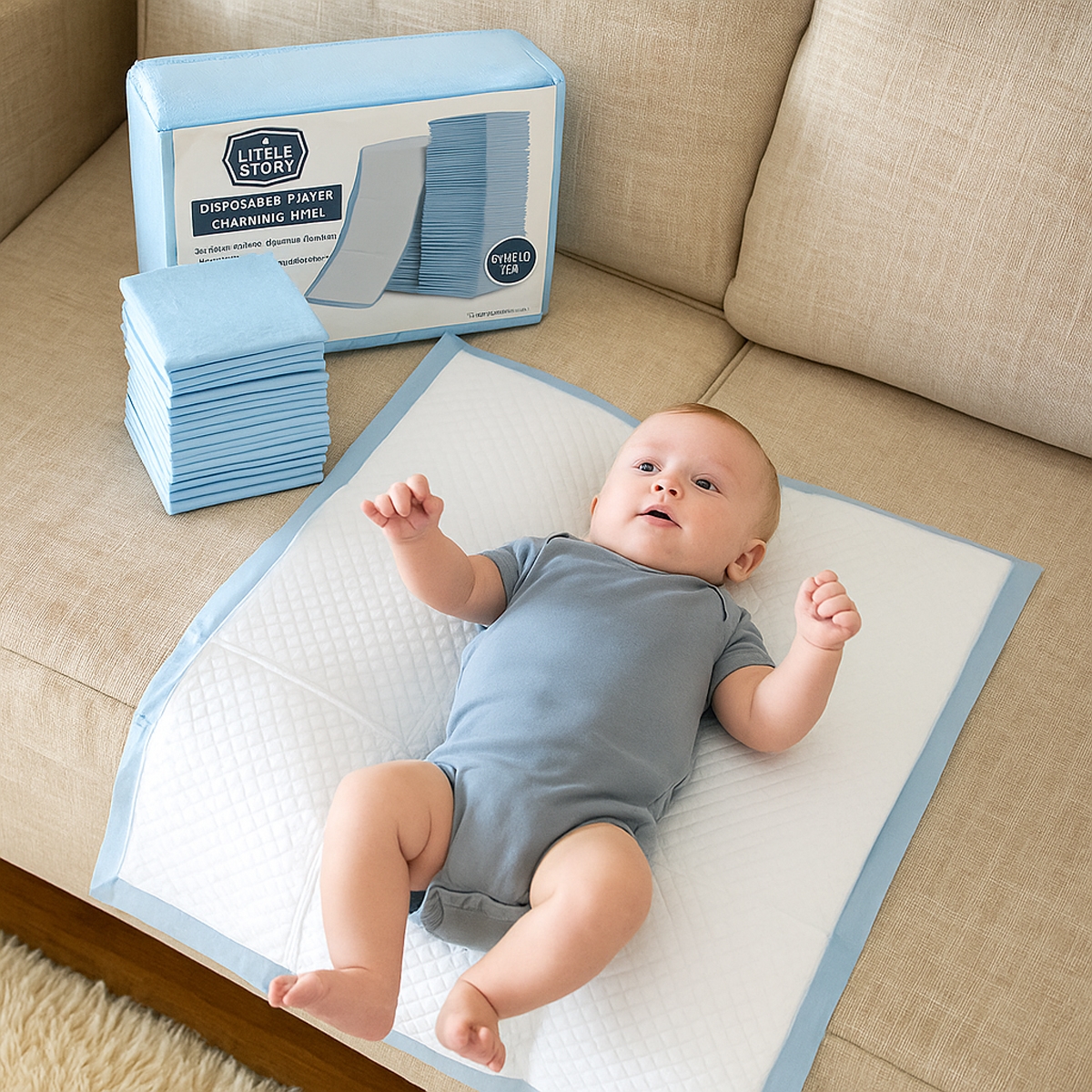 ليتل ستوري مفارش تغيير يمكن التخلص منها باللون الأزرق للأطفال من عمر 0 إلى 2 سنة، مجموعة من 50