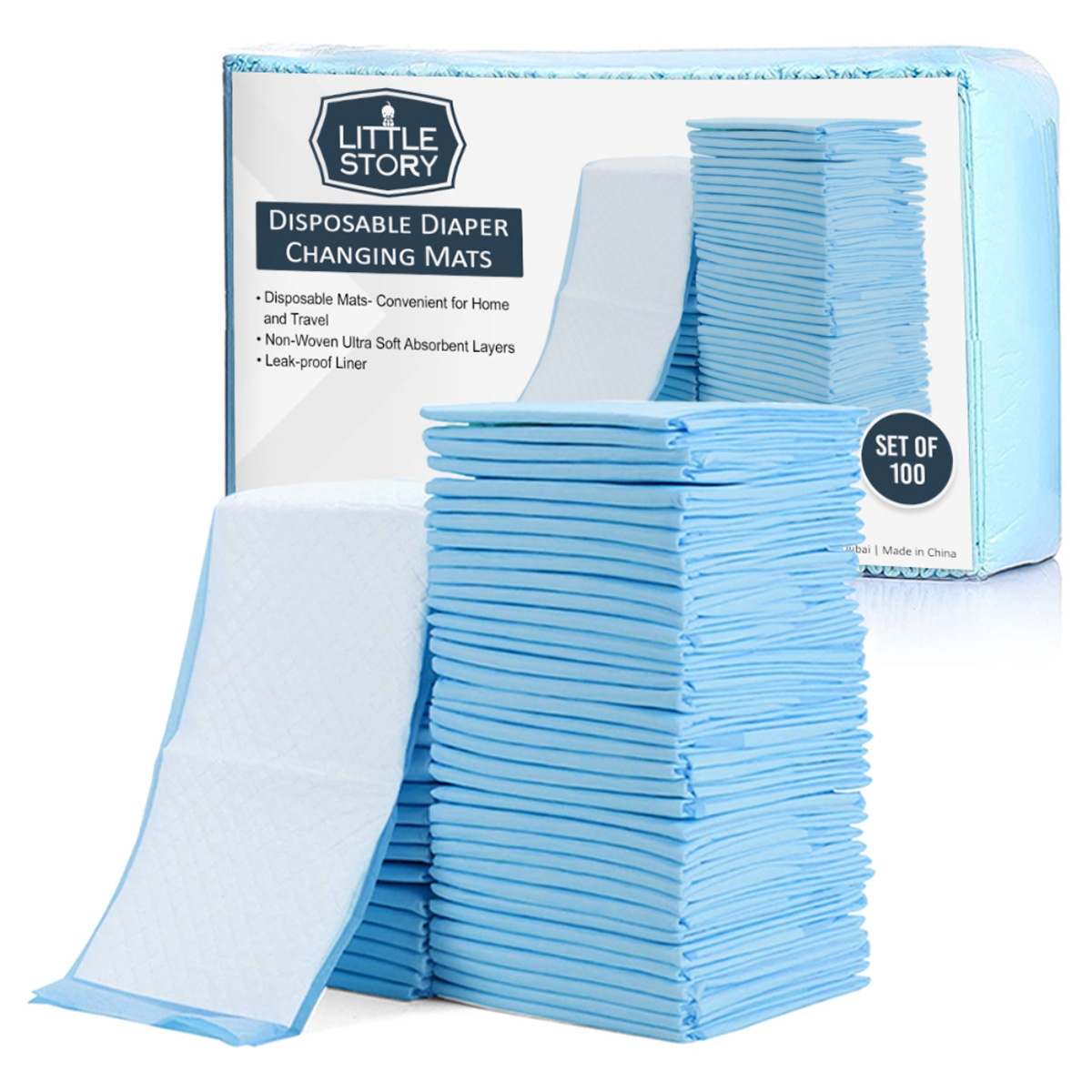 Little Story Blue Disposable Diaper Changing Mats Toddler, Pack of 100
