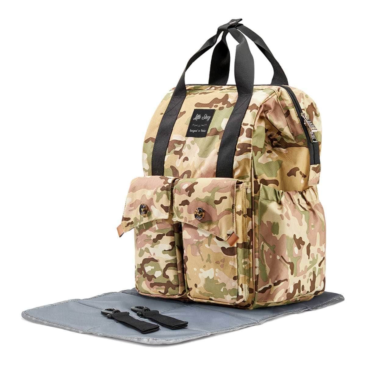Little Story Camouflage Elite Diaper Bag with Stroller Hooks & Changing Mat