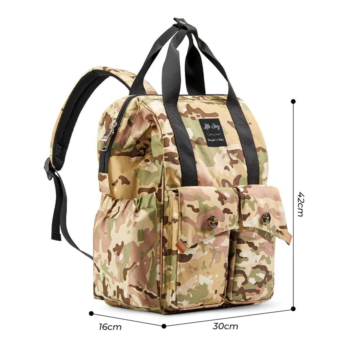 Little Story Camouflage Elite Diaper Bag with Stroller Hooks & Changing Mat