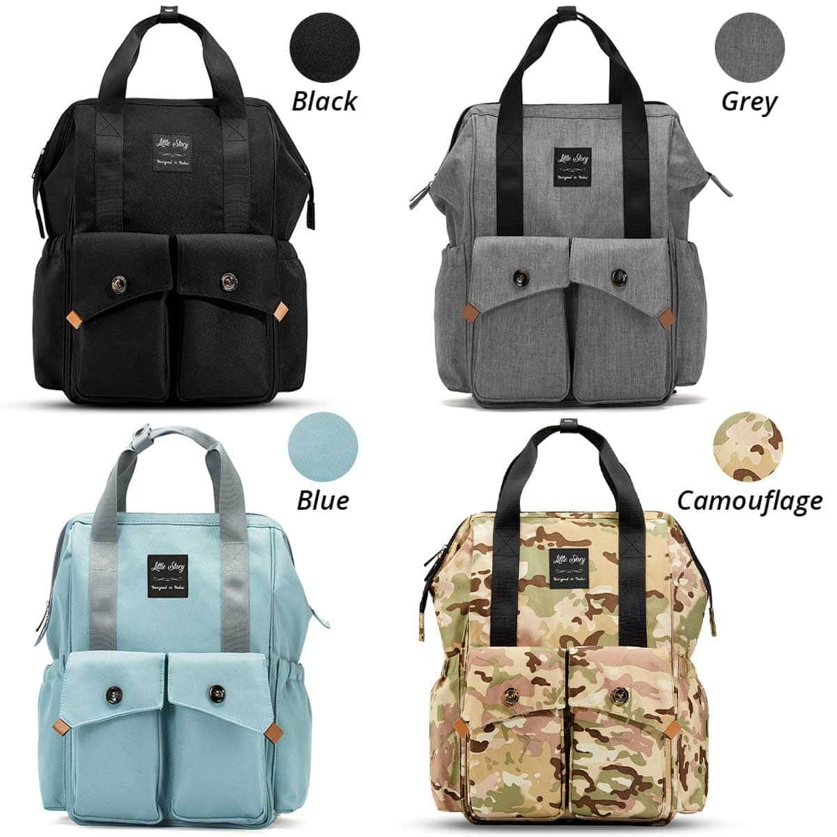 Little Story Camouflage Elite Diaper Bag with Stroller Hooks & Changing Mat