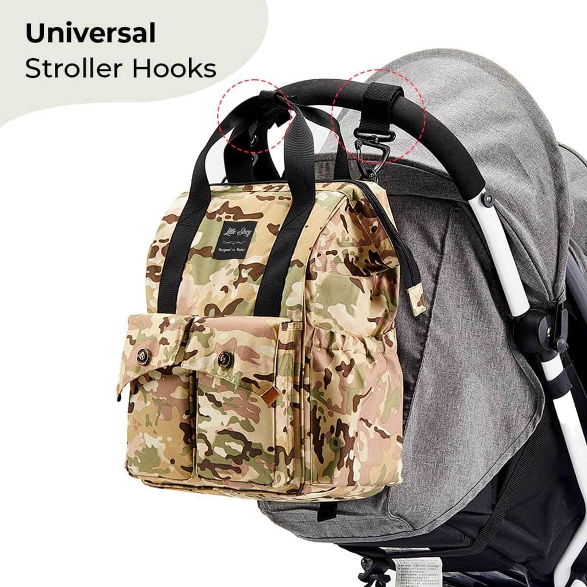 Little Story Camouflage Elite Diaper Bag with Stroller Hooks & Changing Mat