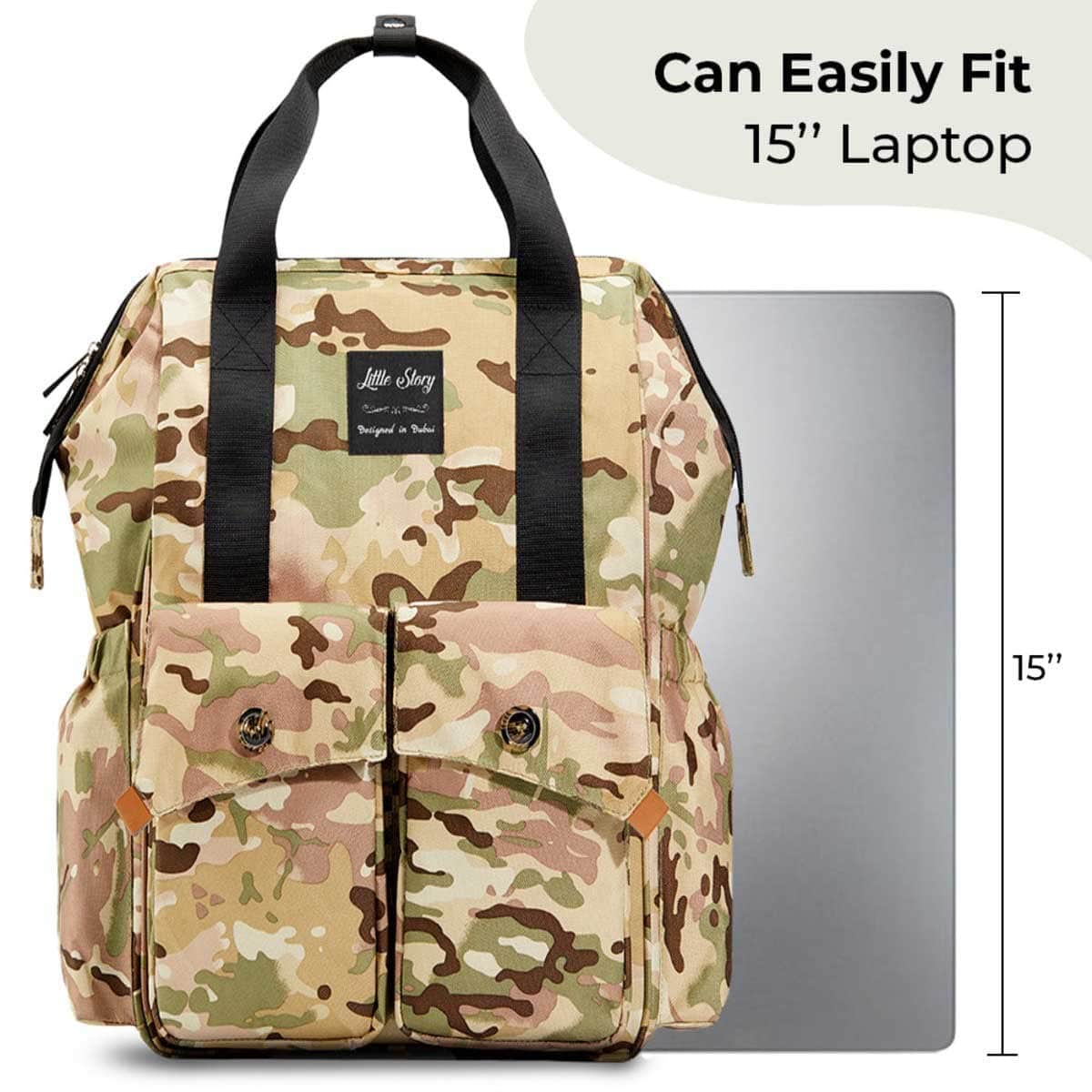 Little Story Camouflage Elite Diaper Bag with Stroller Hooks & Changing Mat
