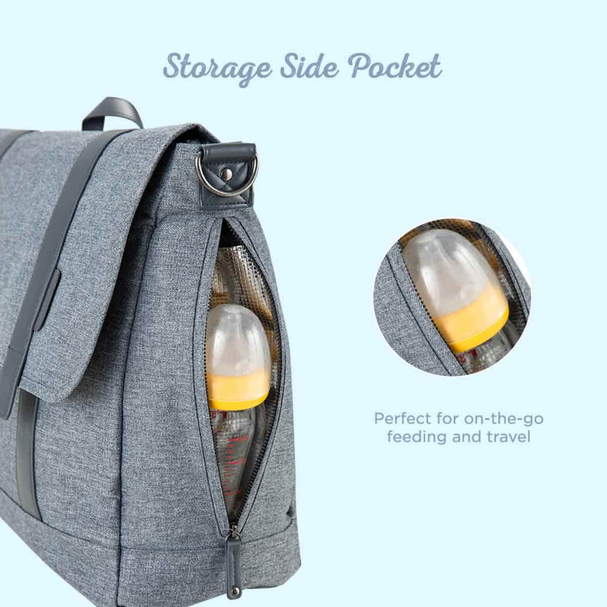 Little Story Grey Dad's Diaper Bag with Changing Mat & Stroller Straps