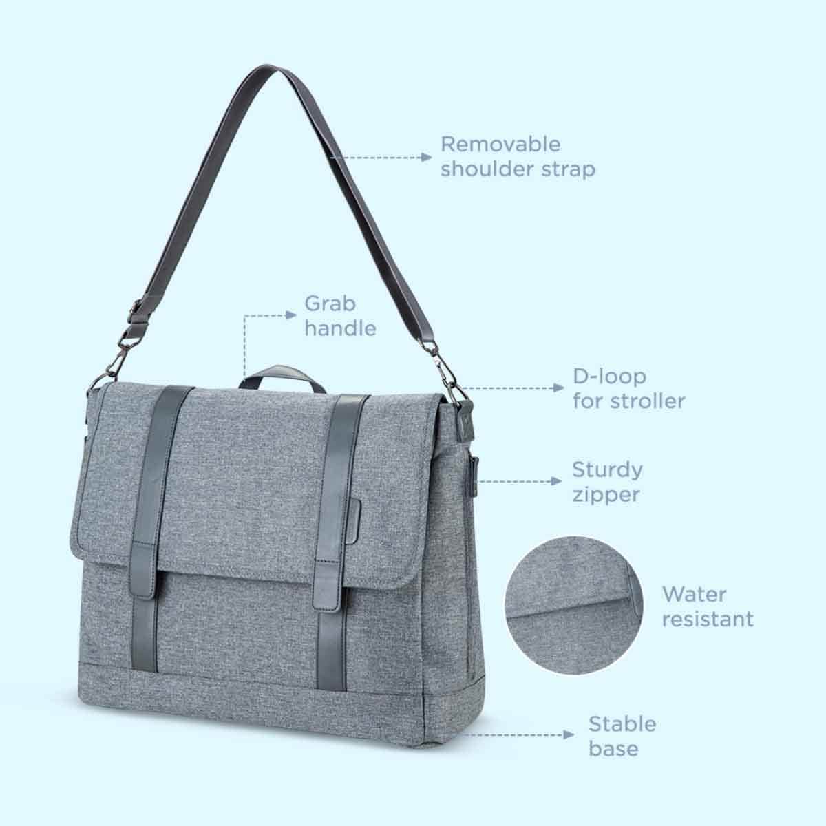 Little Story Grey Dad's Diaper Bag with Changing Mat & Stroller Straps