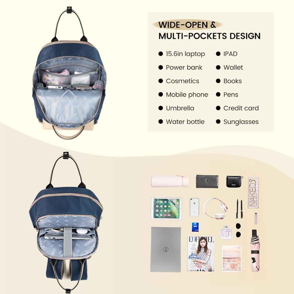 Little Story Dark Blue Kenzie Mom Dad Travel Diaper Backpack