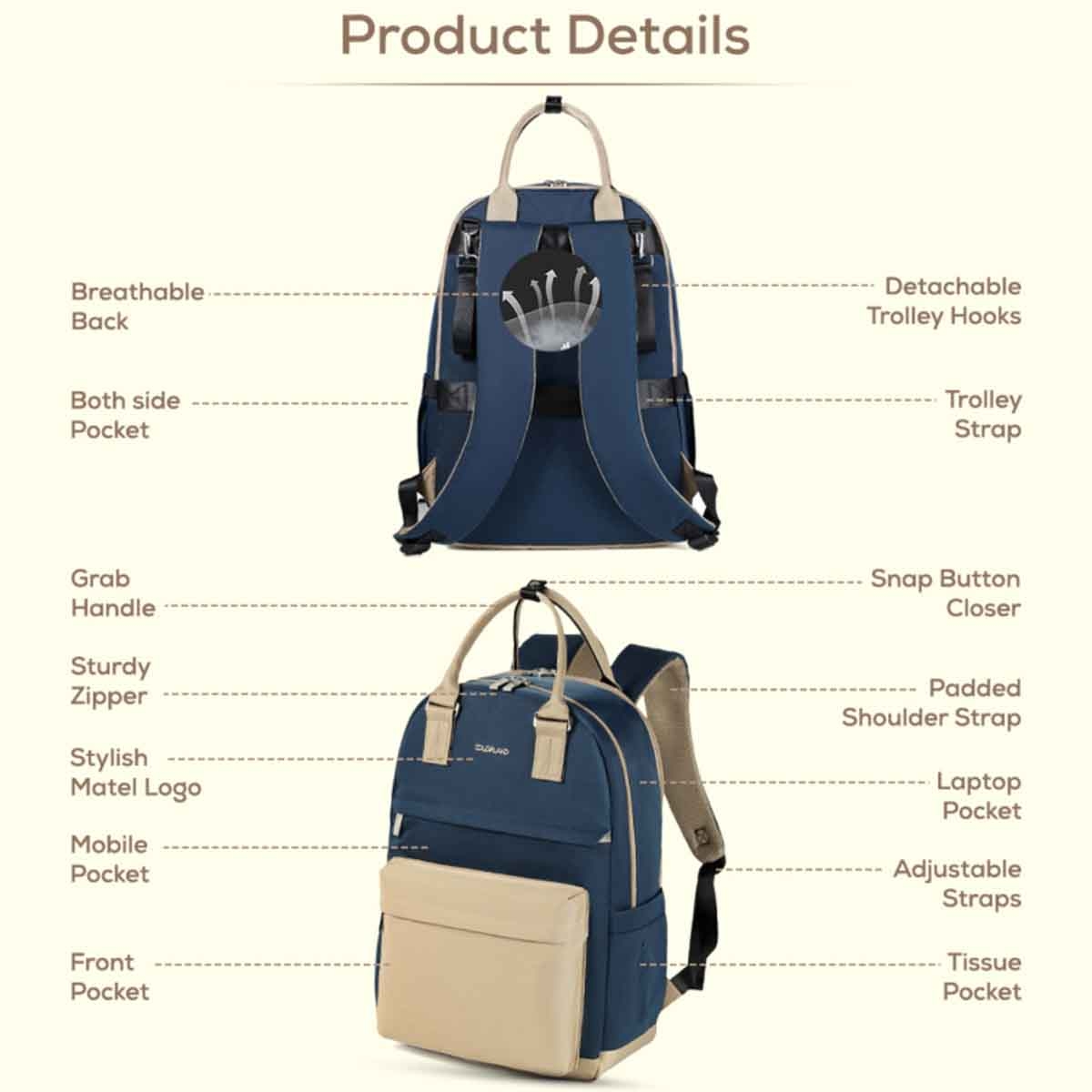 Little Story Dark Blue Kenzie Mom Dad Travel Diaper Backpack
