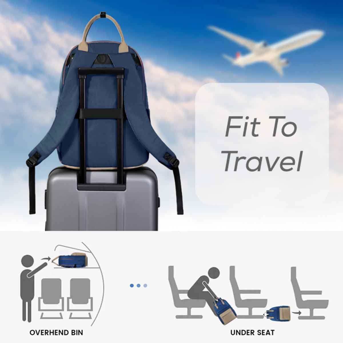 Little Story Dark Blue Kenzie Mom Dad Travel Diaper Backpack