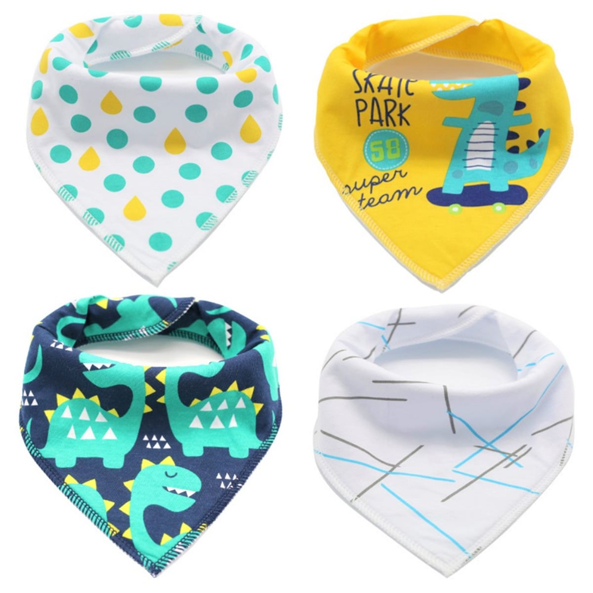 Little Story Dinosaur Bandana Drool Bibs Toddler, 0-2 Years, Pack of 4