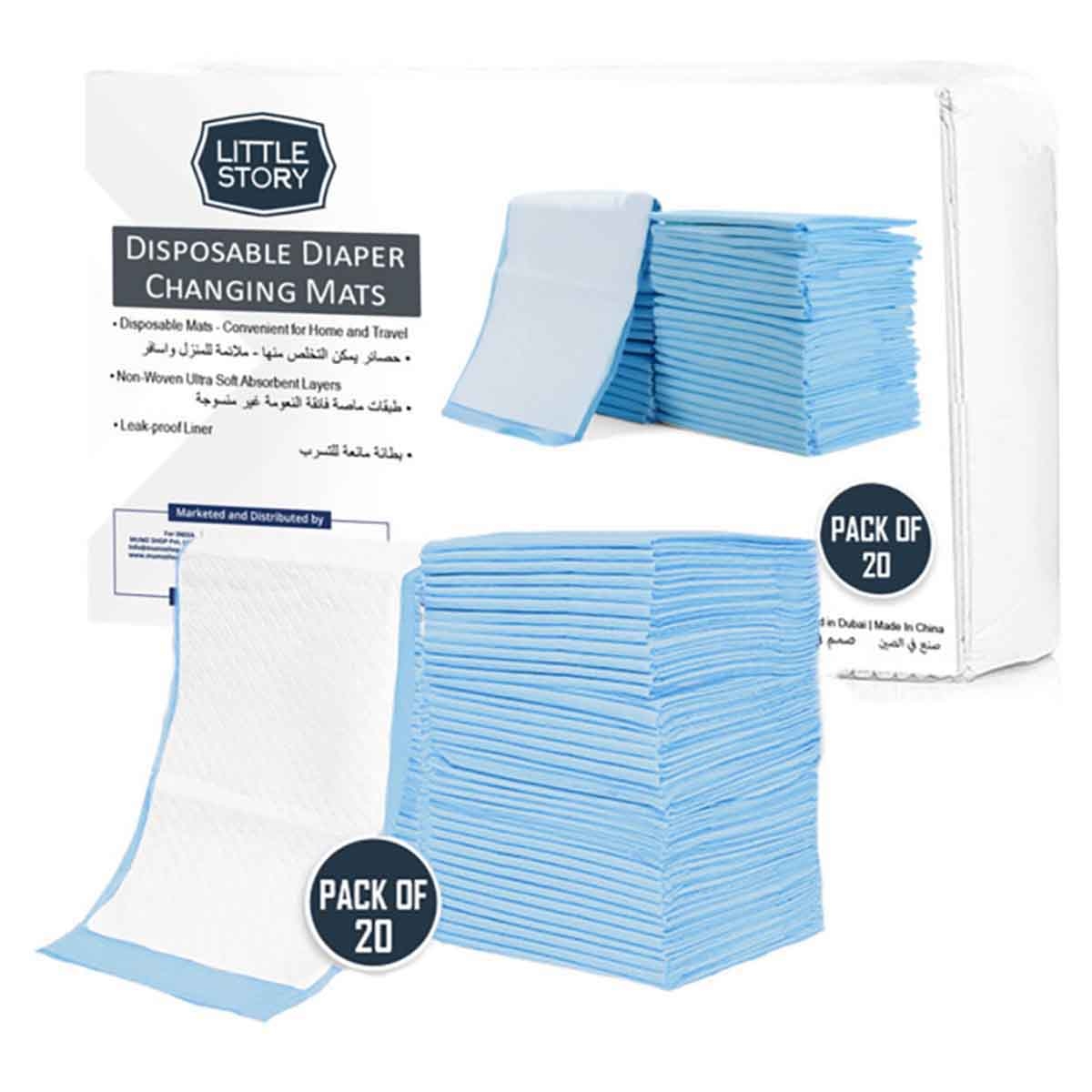 Little Story Blue Disposable Diaper Changing Mats, Pack of 20