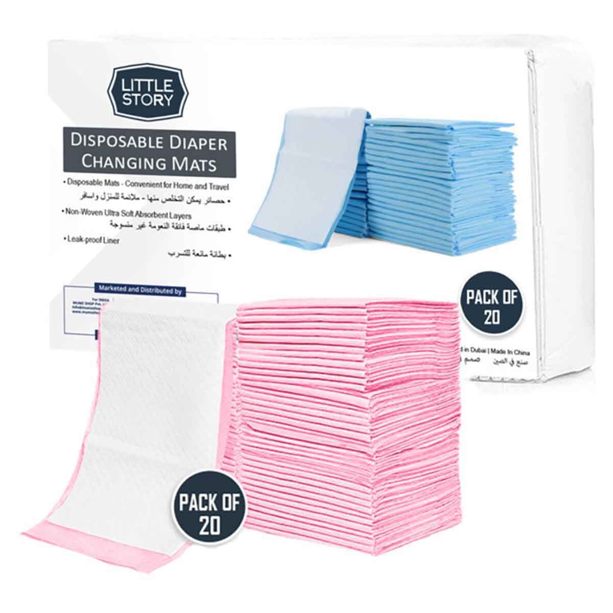 Little Story Pink Disposable Diaper Changing Mats, Pack of 20