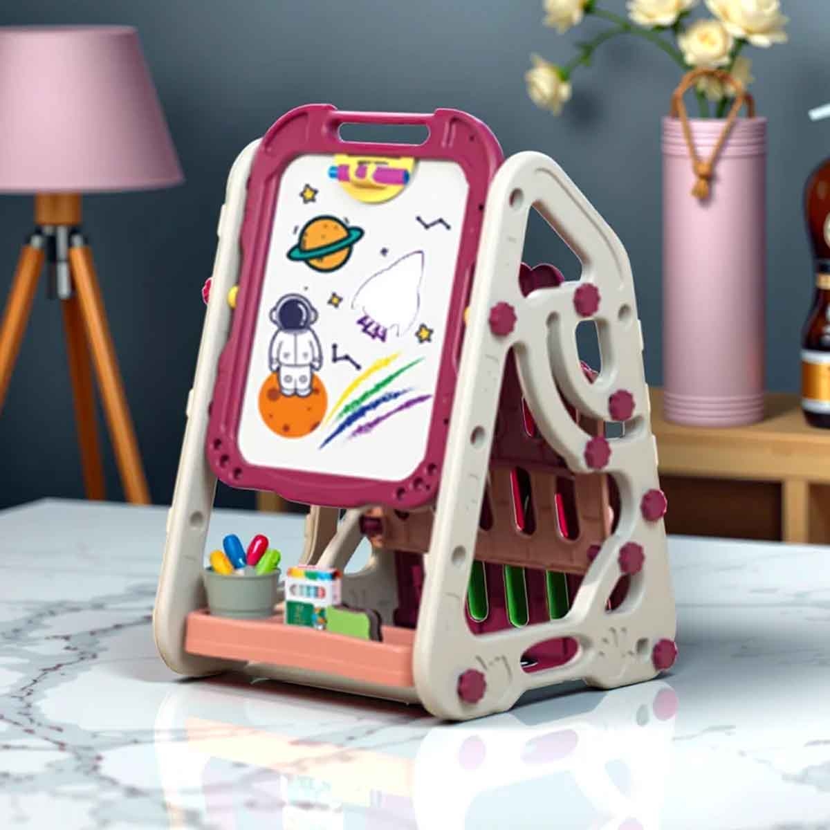 Little Story Double Sided Multifunctional Magnetic Drawing Board with Book Shelf