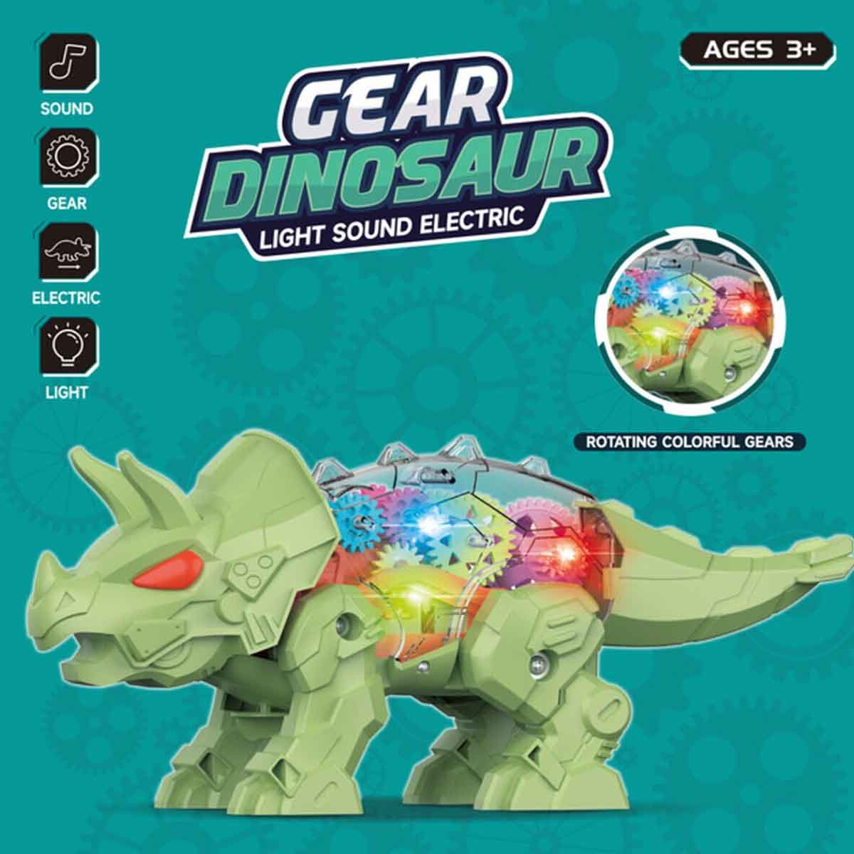 ليتل ستوري لعبة ديناصور كهربائية قابلة للتركيب باللون الأخضر مع إضاءة وصوت للأولاد والبنات من عمر 3-4 سنوات