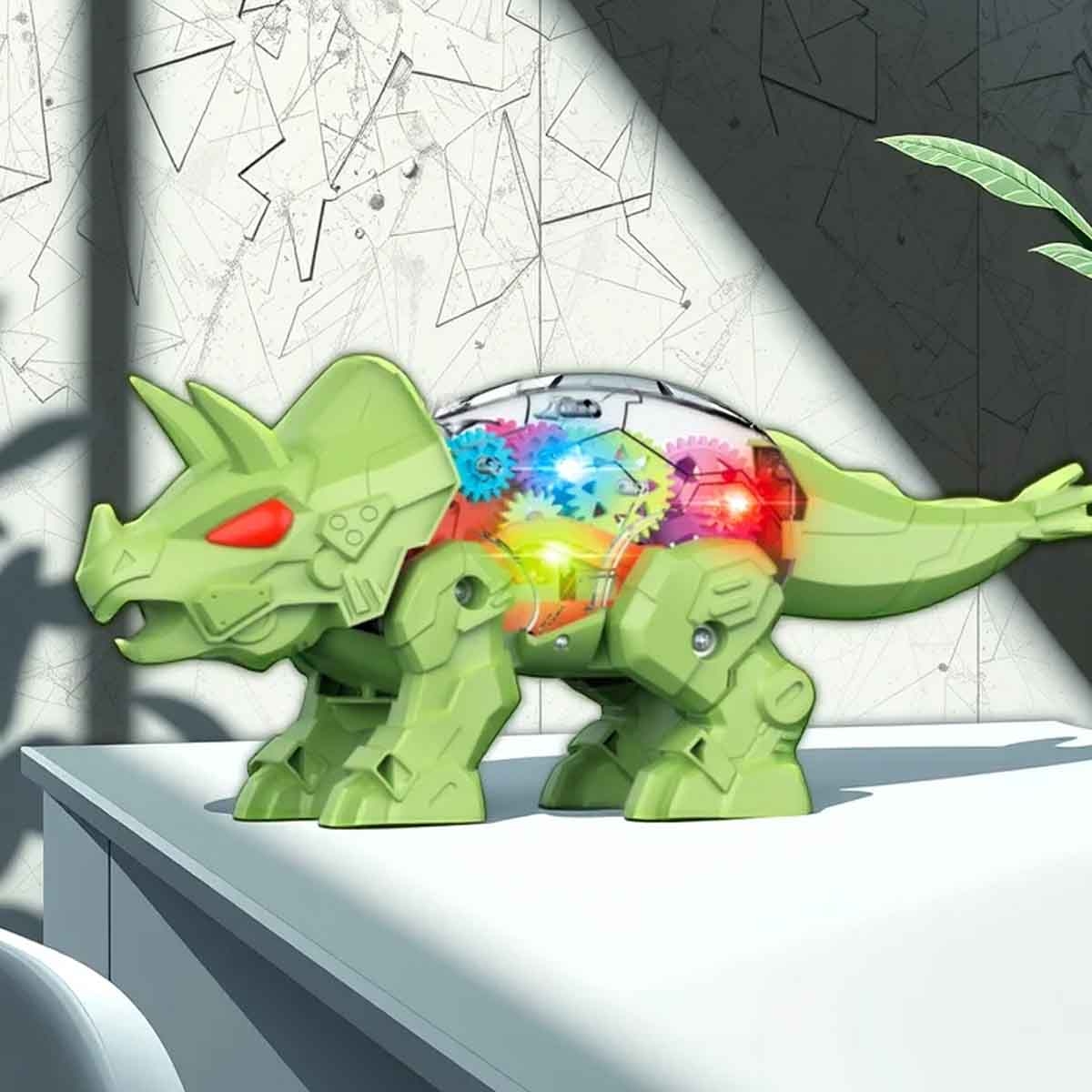 ليتل ستوري لعبة ديناصور كهربائية قابلة للتركيب باللون الأخضر مع إضاءة وصوت للأولاد والبنات من عمر 3-4 سنوات