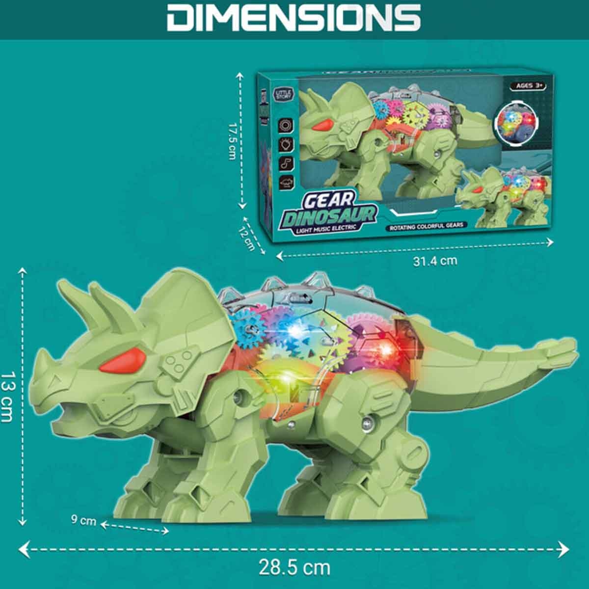 ليتل ستوري لعبة ديناصور كهربائية قابلة للتركيب باللون الأخضر مع إضاءة وصوت للأولاد والبنات من عمر 3-4 سنوات