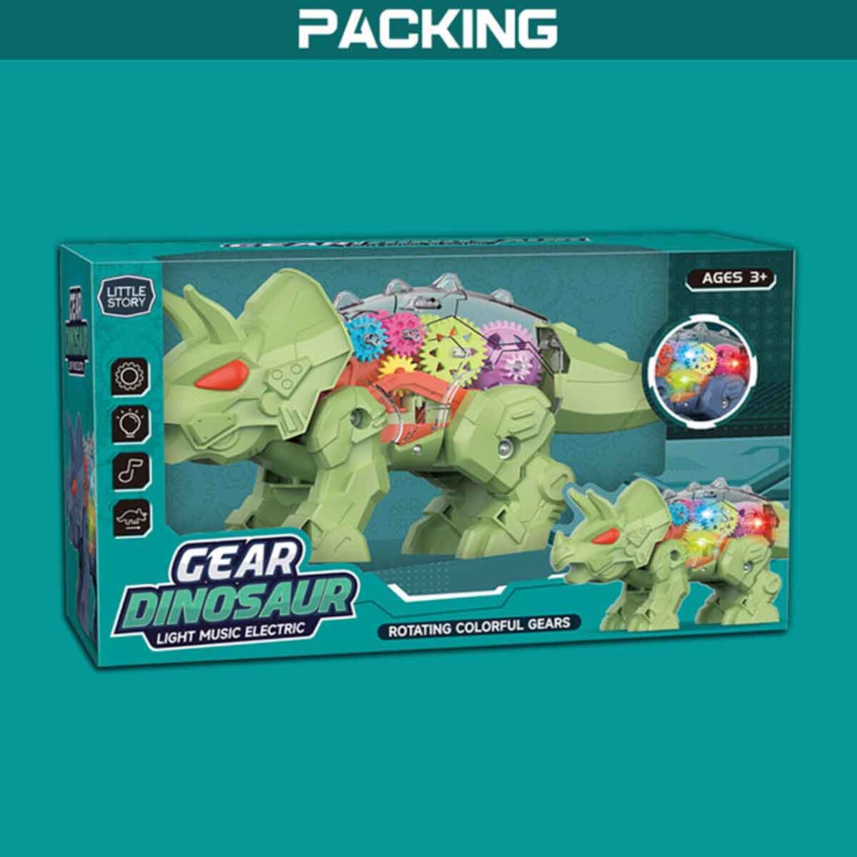 ليتل ستوري لعبة ديناصور كهربائية قابلة للتركيب باللون الأخضر مع إضاءة وصوت للأولاد والبنات من عمر 3-4 سنوات