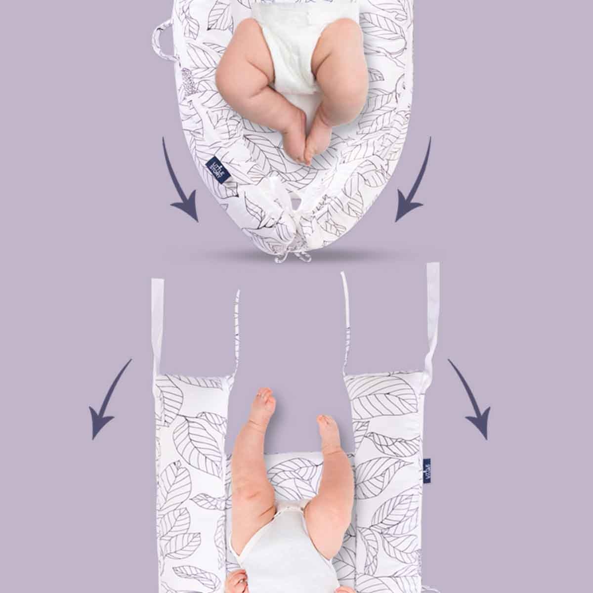 Little Story Flora White Grey Soft Breathable Fiberfill Newborn Lounger Bed Toddler, 0-2 Years