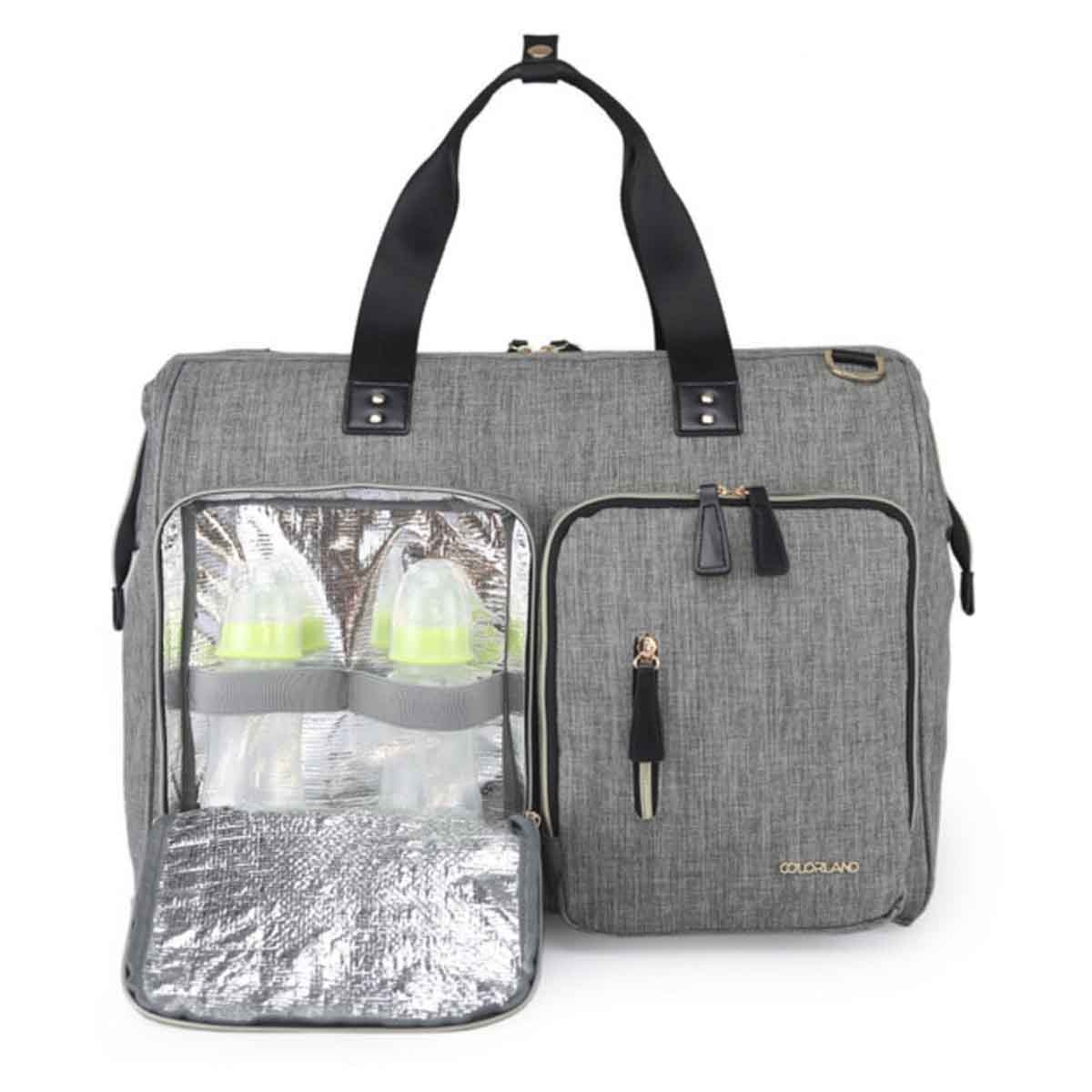 Little Story Grey Gabrielle Mom Dad XL Travel Diaper Bag with Diaper Changing Mat