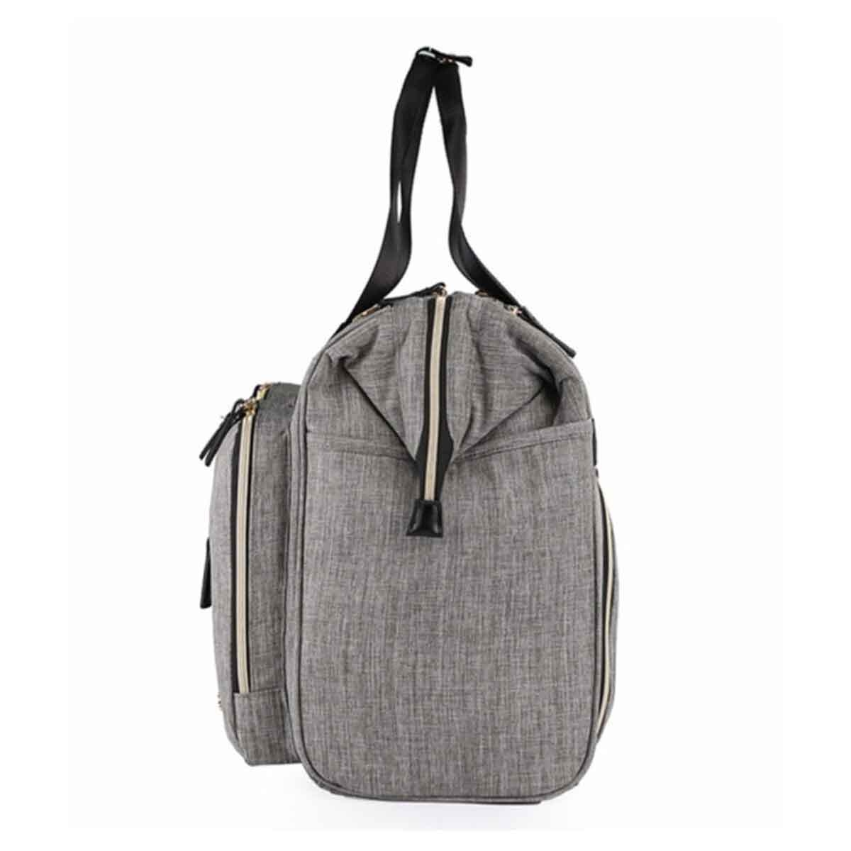 Little Story Grey Gabrielle Mom Dad XL Travel Diaper Bag with Diaper Changing Mat