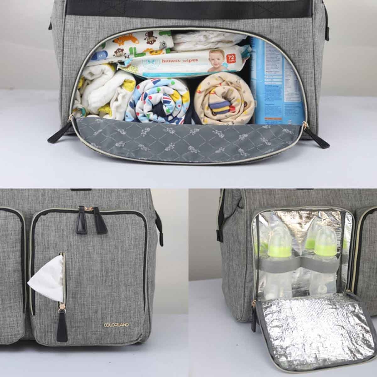 Little Story Grey Gabrielle Mom Dad XL Travel Diaper Bag with Diaper Changing Mat