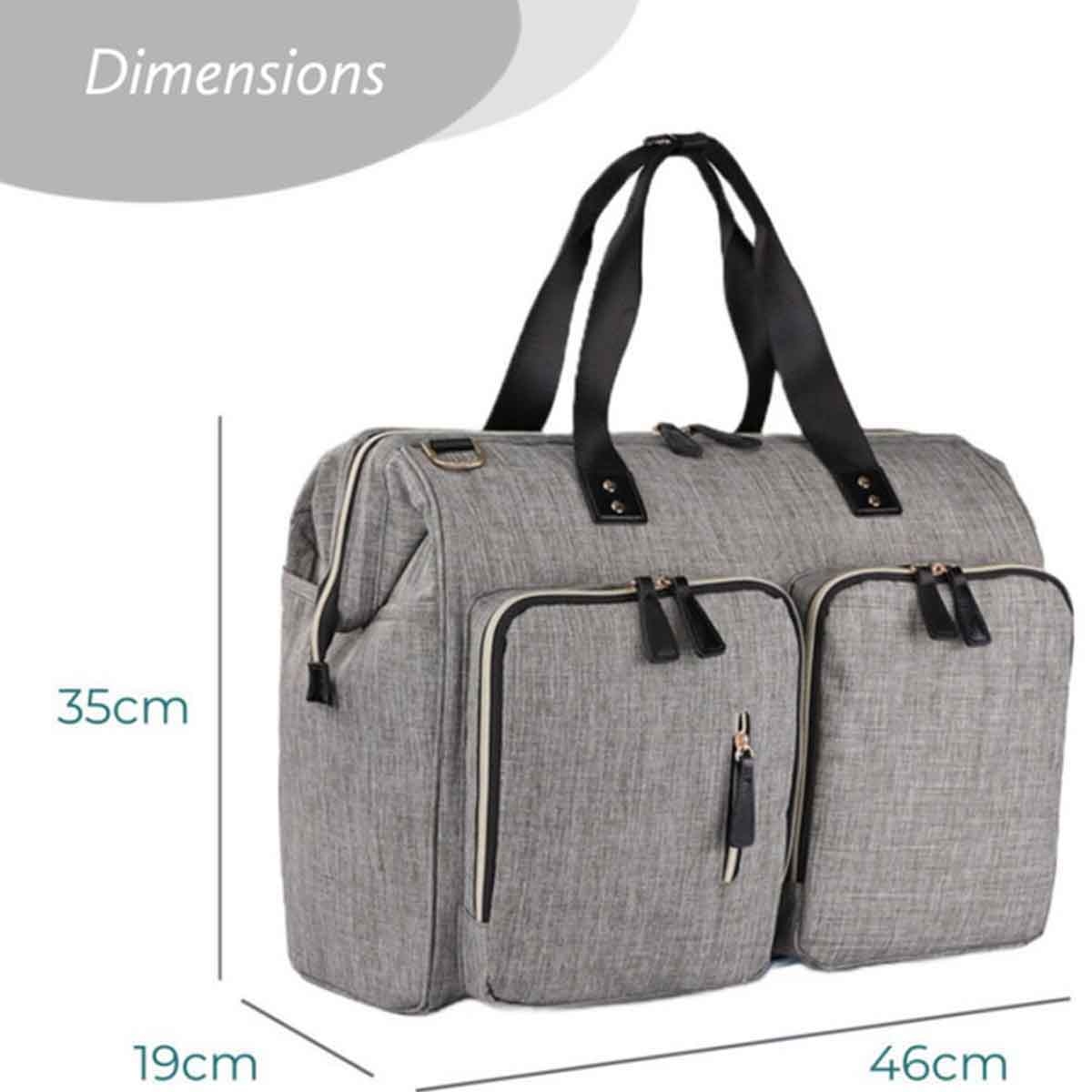 Little Story Grey Gabrielle Mom Dad XL Travel Diaper Bag with Diaper Changing Mat