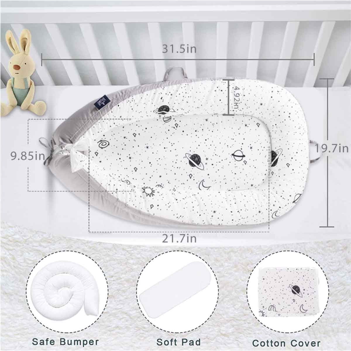 Little Story Galaxy Soft Breathable Fiberfill Newborn Lounger Bed Toddler, 0-2 Years