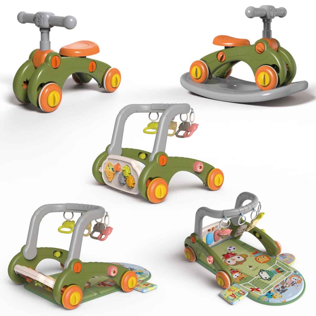 ليتل ستوري مركز أنشطة أطفال 6-في-1 مع مشاية باللون الأخضر للأطفال، 0–2 سنة