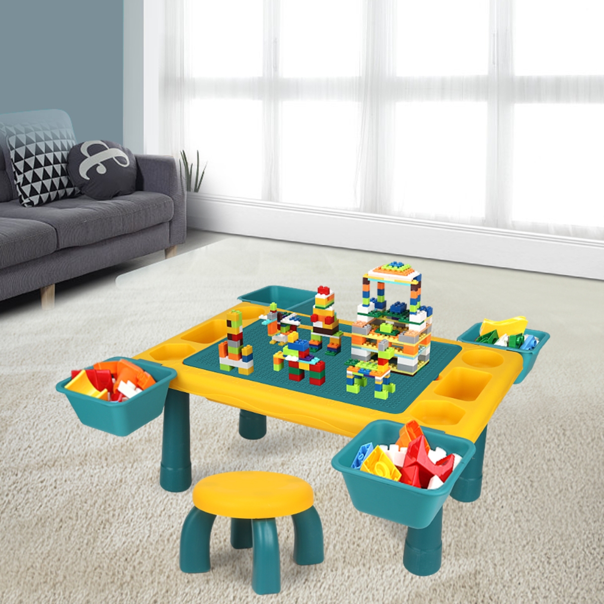 Little Story Green Blocks 4 in 1 Activity Table with Stool Unisex, 3-4 Years