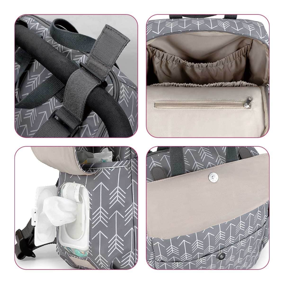 Little Story Grey Arrow Diaper Backpack with Changing Mat & Bottle Bag