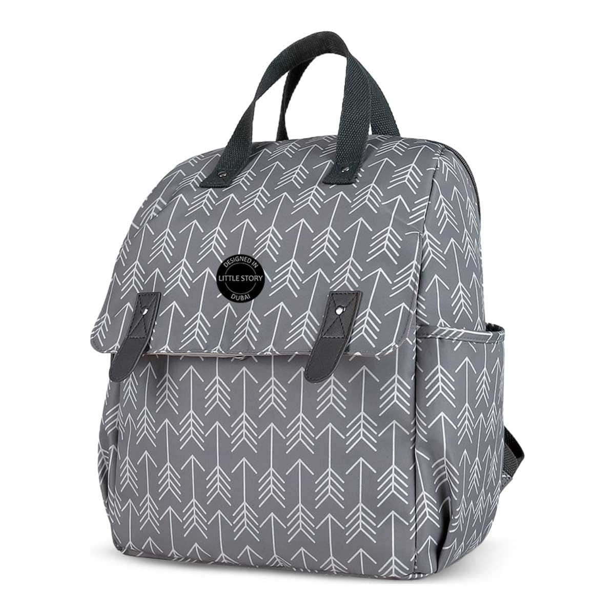 Little Story Grey Arrow Diaper Backpack with Changing Mat & Bottle Bag