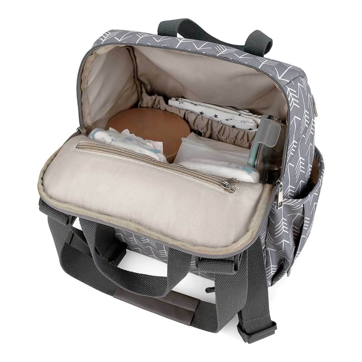 Little Story Grey Arrow Diaper Backpack with Changing Mat & Bottle Bag