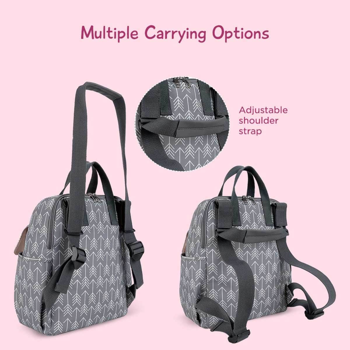 Little Story Grey Arrow Diaper Backpack with Changing Mat & Bottle Bag